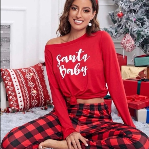 Santa Baby Buffalo Plaid Loungewear Set Sizes: S M L - Picture 2 of 5